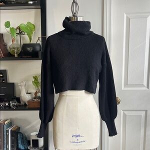 Nasty Gal Black Ribbed x-long Turtleneck Sweater, Cropped size S/M